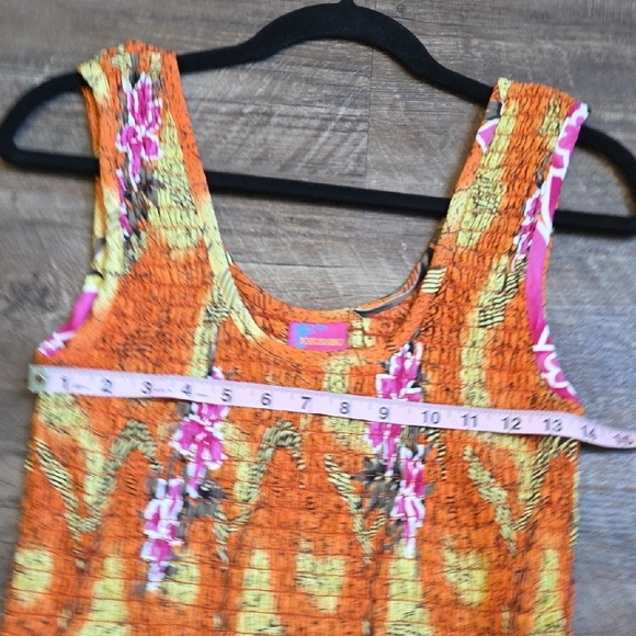 Khushbu Midi Sundress Silky Orange, Brown and Pink Pleated - Picture 5 of 8